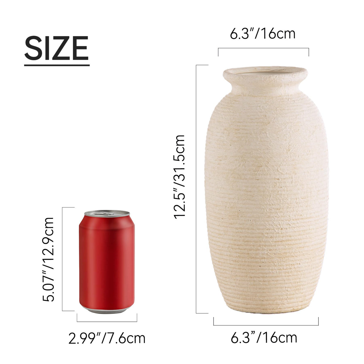 Ceramic Flower Vase, 12.5" Large Rustic Farmhouse Vases Home Decor Tall Pottery Decorative Pampas Vase for Table Living Room Entryway Mantel Bookshelf Bedroom Bathroom Kitchen-White ooit