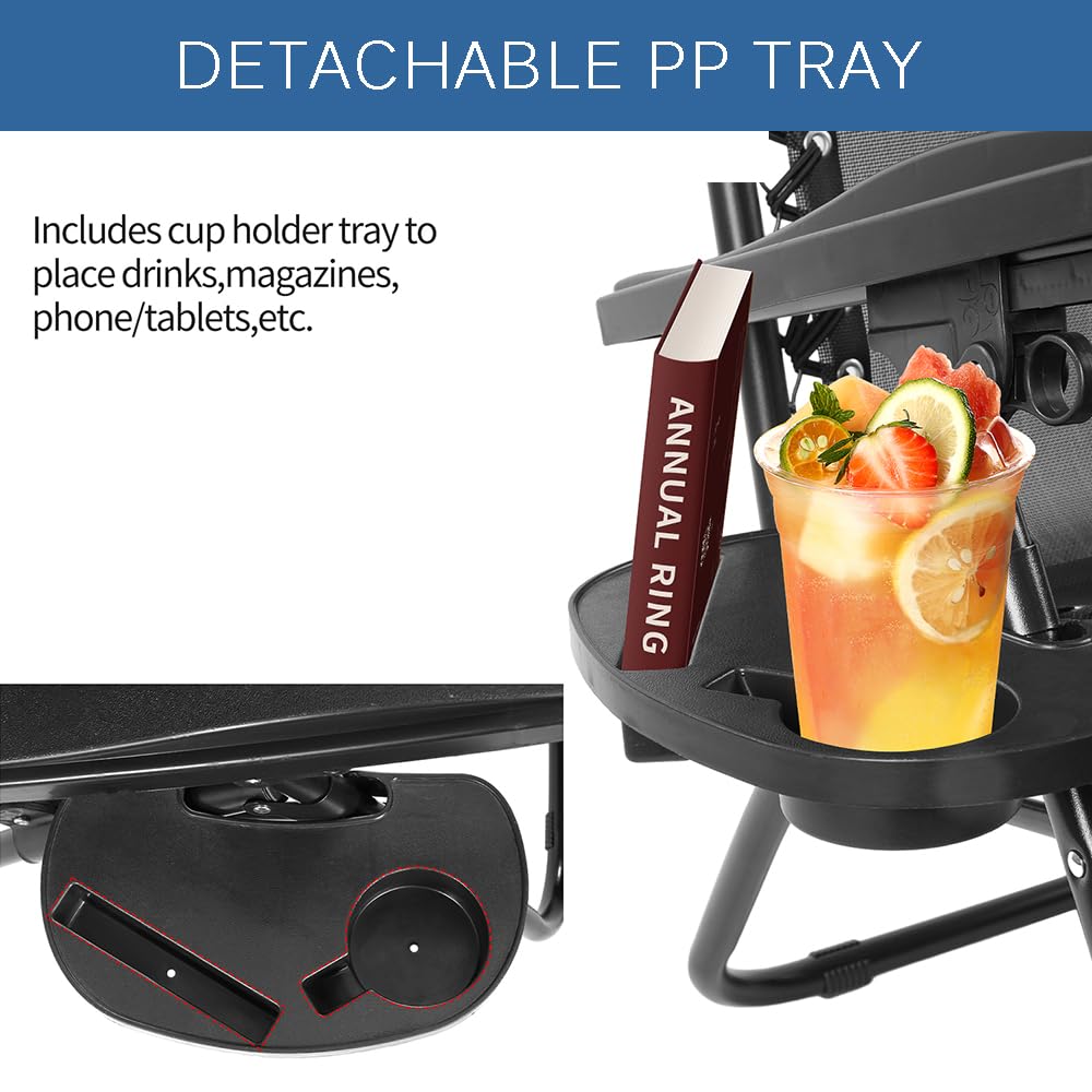 EZONE 1 Chair Zero Gravity Lounge Chairs Outdoor Adjustable Reclining Patio Chair Steel Mesh Folding Recliner for Pool Beach Camping Lounge Chair with Pillows and Cup Tray (1, Brown) EZONE