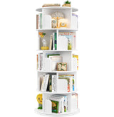 Aheaplus 360° Rotating 5-Tier White Bookshelf Tower Aheaplus