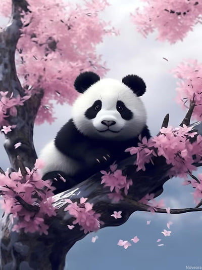 Noveora Panda Sitting in Cherry Blossom Tree Diamond Painting Kits Panda Animal Diamond Art Kits for Adults DIY 5D Round Full Drill Gem Art Kit Crystal Arts Crafts Home Wall Decor Gift 12x16 inch