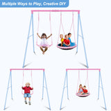 Lunafun Swing Set, 440lbs, Heavy-Duty A-Frame Metal Outdoor Swing Stand, 1 Saucer & 1 Belt Swing seat for Playground, Backyard Pink Lunafun