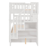 Harper & Bright Designs Twin Over Twin Bunk Bed with Stairs and Trundle, Solid Wood Stairway Bunk Bed Frame with Storage, for Kids Teens Adults – White Harper & Bright Designs