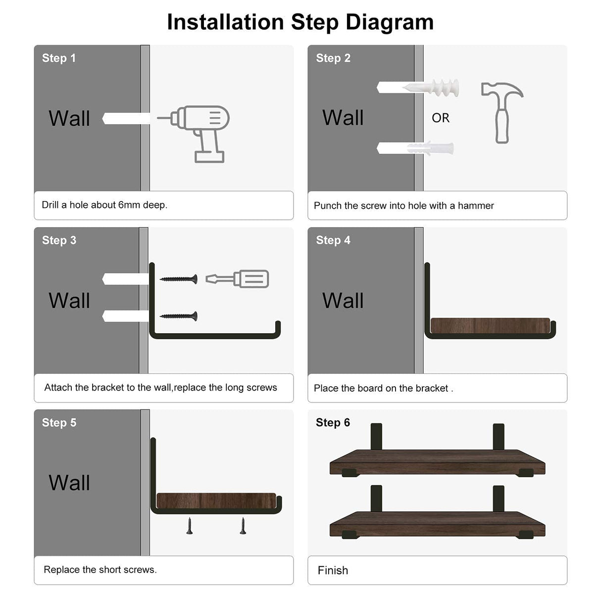 Mkono Rustic Wood Floating Shelves Wall Mounted Shelving Set of 2 Decorative Wall Storage Shelves with Lip Brackets for Bedroom, Living Room, Bathroom, Kitchen, Hallway, Office Mkono