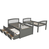 Harper & Bright Designs Twin Over Twin Bunk Bed with Trundle and Storage, Solid Wood Bunk Bed Frame with 3 Drawers for Kids, Teens, Adults (Gray) Harper & Bright Designs