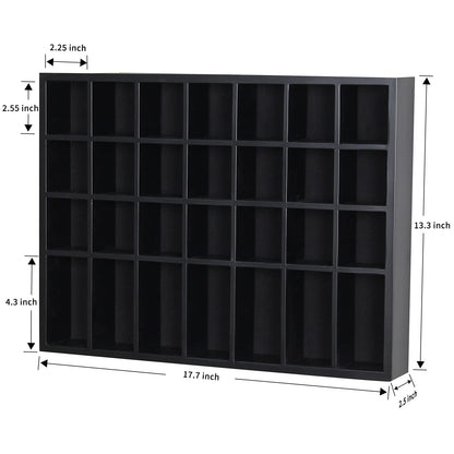 ARRAWIS Black Shot Glass Display Case 18" x13" Solid Wood Wall Mounted Collection Cabinet 28 Slots Small Curio Cabinet Rack (No Door) - WoodArtSupply