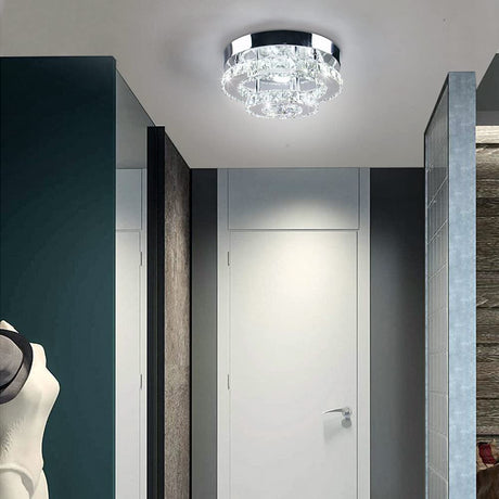 Cainjiazh Mini Chandelier LED Crystal Ceiling Light 2 Layers Flush Mount Ceiling Light Modern Chandelier Lighting for Hallway Staircase Kitchen Bathroom (Cool White) Cainjiazh