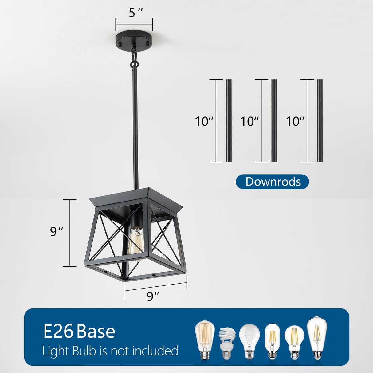 HuixuTe Black Farmhouse Pendant Lights, Industrial Kitchen Island Lighting, Rectangle Linear Cage Chandeliers for Kitchen, Dining Room Table HuixuTe