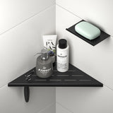 Bernkot 10'' Corner Shower Shelf w/Soap Holder, 304 Stainless Steel Grout in Shelf for Bathroom, Recessed Shelf for Tiled Wall, No Drilling Needed (Black) Bernkot