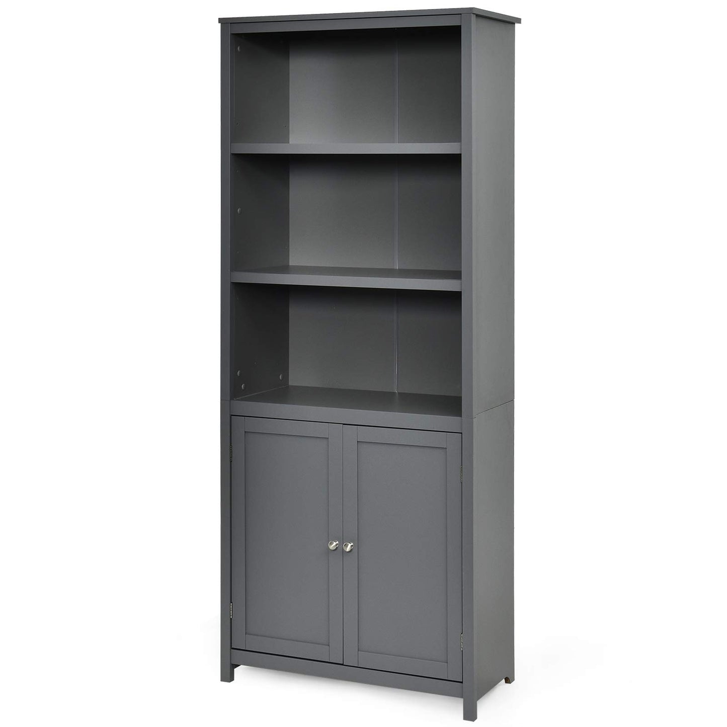 SILKYDRY 71.5" Grey Freestanding Bookshelf with Doors and Adjustable Shelves - WoodArtSupply