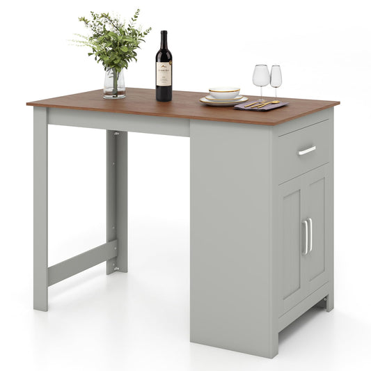 Light Grey & Burly Wood Multifunctional Bar & Dining Table with Storage Solutions