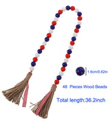 Wood Bead Garland with Rustic Tassels, Farmhouse Wall Hanging Prayer Beads Patriotic American Independence Day 4th of July Ornaments for Home Decor Medoore