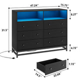 Jojoka Wide Dresser for Bedroom with Charging Station, 6 Drawer Dresser with LED Lights, Modern Large Capacity Storage Cabinet, Wood Dressers & Chests of Drawers Closet,Black Jojoka