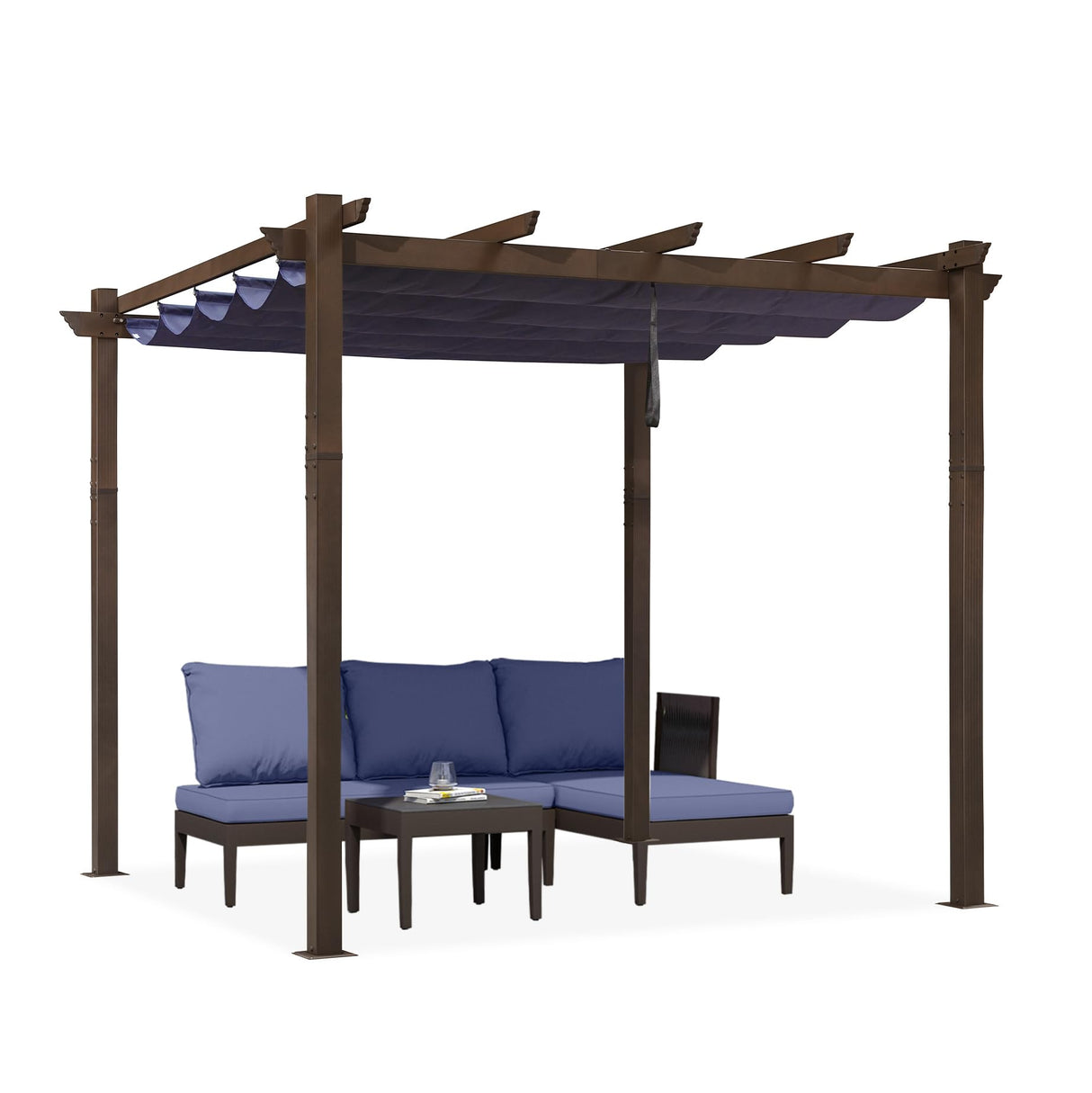 PURPLE LEAF Pergola 10' X 10' Outdoor Retractable Metal Pergola with Canopy Patio Pergola with Shade Cover for Garden Yard Pavilion Grill Modern Pergola for Beach Deck Gazebo, Navy Blue PURPLE LEAF