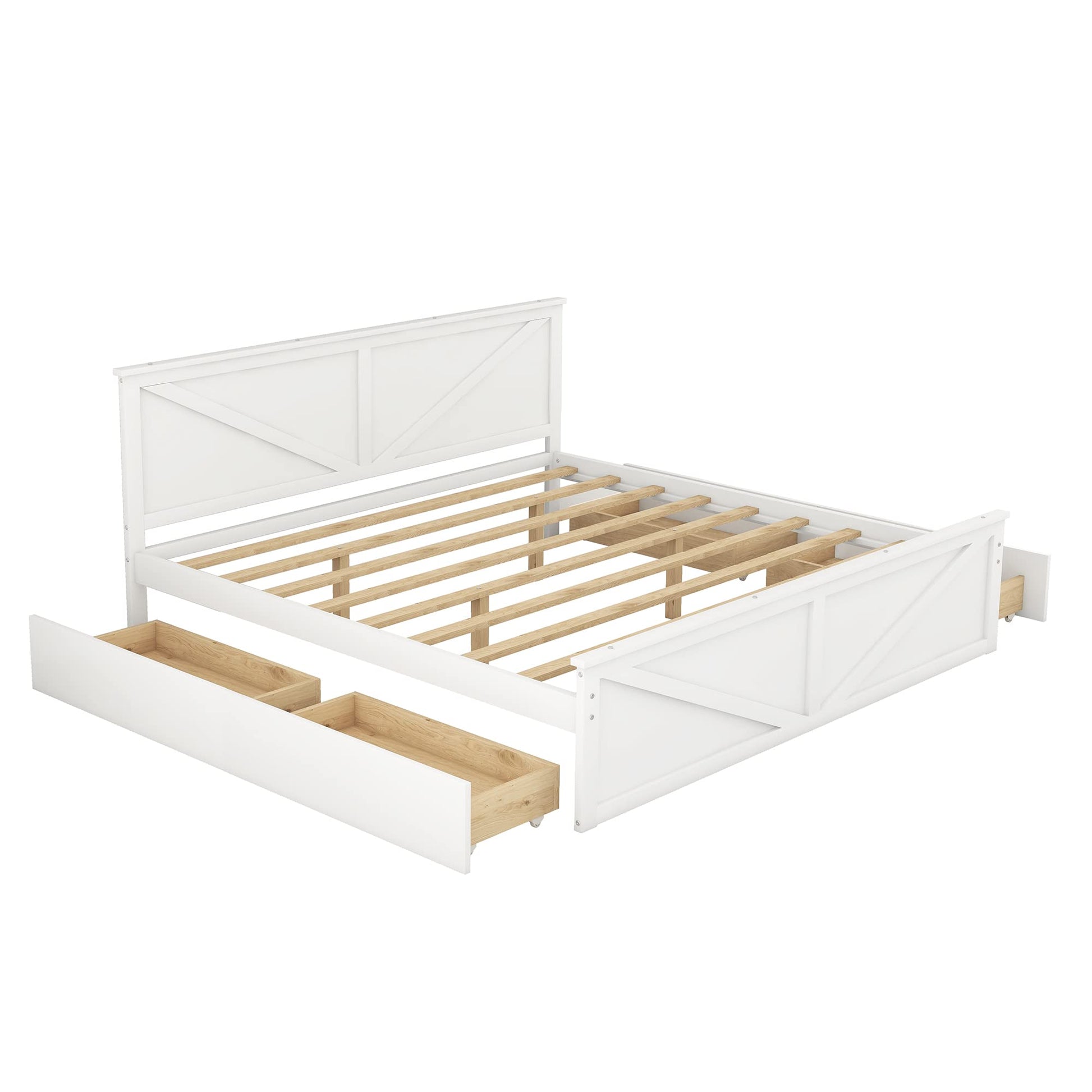 LZ LEISURE ZONE Modern King Size Platform Bed with Storage Drawers and Headboard in White - WoodArtSupply