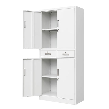 Metal Storage Cabinet，71" Garage Storage Cabinet with 2 Locking Drawer and 4 Adjustable Shelves ，Black Tool Cabinet，Lockable File Steel Cabinet for Home, Office, Gym, School. TaskStorz