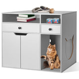DOUSY Large Cat Litter Box Enclosure, Wooden Washroom Cabinet with Barn Door, Hidden Cat House Side Table, Grey DOUSY