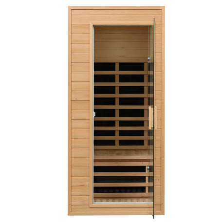 Kanlanth 1 Person Infrared Sauna, Low EMF FAR Infrared Sauna for Home, 1,200watt, Canadian Hemlock, Indoor Saunas with LED Reading Lamp, LCD Display-Control, Bluetooth Audio Kanlanth