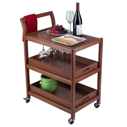 Winsome 3-Shelf Wood Mobile Serving Cart with Lockable Wheels, Walnut (94138)