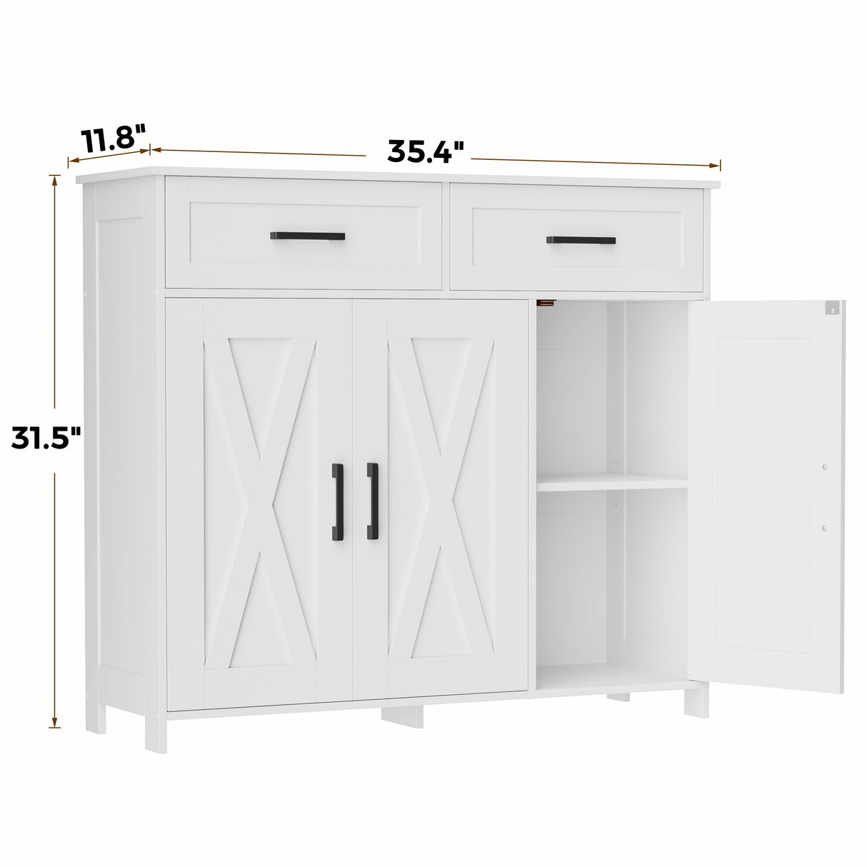 Homhedy Sideboard Buffet Cabinet, Coffee Bar Storage Cabinet with Drawers and Doors, Farmhouse Kitchen Cabinet with Adjustable Shelves, for Kitchen, Dining Room, Living Room, White Homhedy