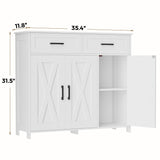 Homhedy Sideboard Buffet Cabinet, Coffee Bar Storage Cabinet with Drawers and Doors, Farmhouse Kitchen Cabinet with Adjustable Shelves, for Kitchen, Dining Room, Living Room, White Homhedy