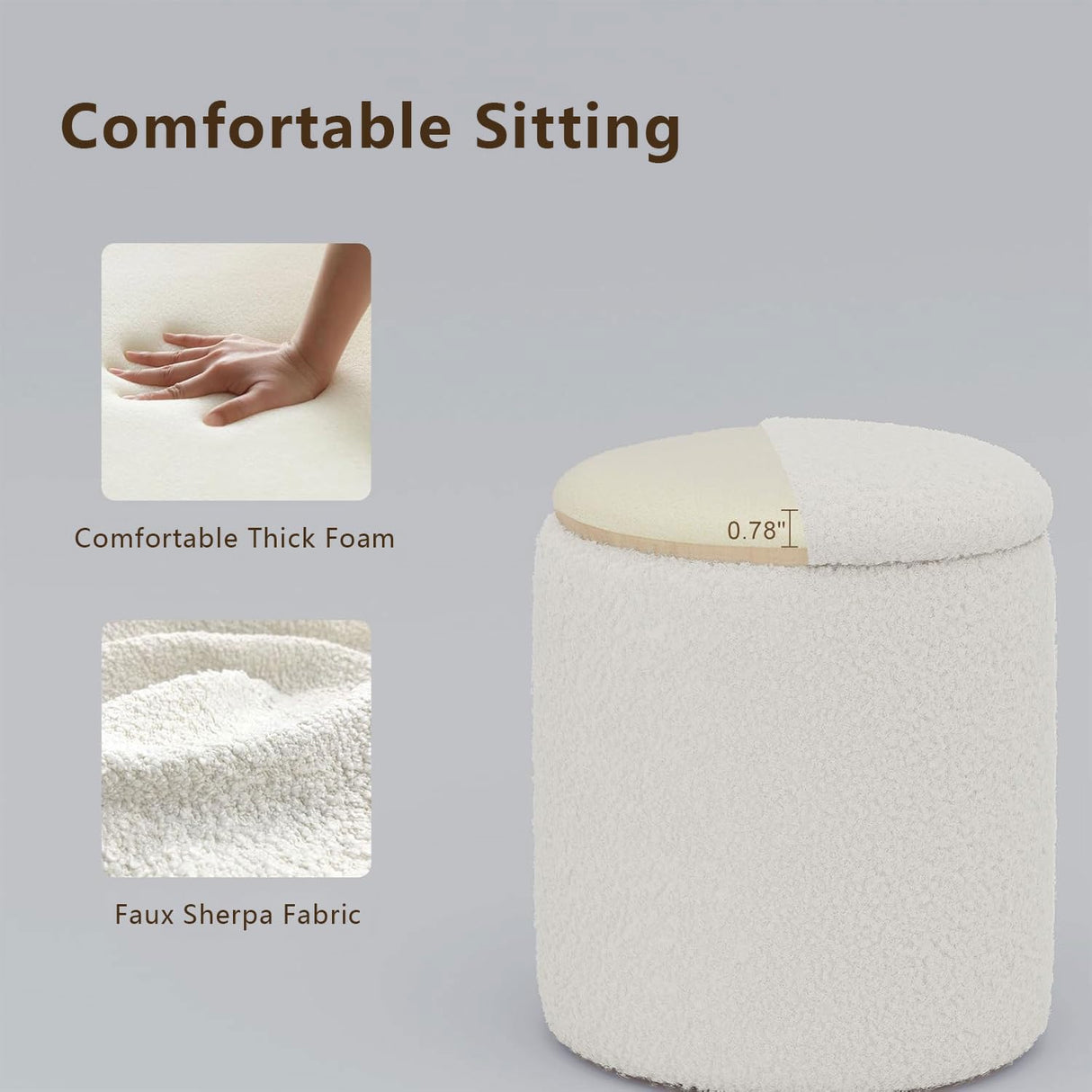 Ottoman Poufs with Storage, Set of 2 Soft Upholstered Vanity Stool,Multifunctional Ottomans Coffee Table Padded Seat Foot Rest for Living（White, Pack of 2） Cmishe