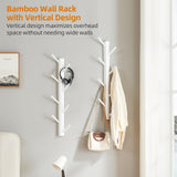 TIOPGHAD 2 Pack Coat Rack Vertical Wall Mount, Bamboo Coats Hooks Clothes Holder Hanger for Wall Coat Hat Jacket Clothing Bathroom Robes Mudroom Entryway(White) TIOPGHAD