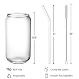 NETANY Drinking Glasses with Glass Straw 4pcs Set - 16oz Highball Glass Cups, Beer Glasses, Iced Coffee Glasses, Cute Tumbler Cup, Ideal for Whiskey, Soda, Tea, Water, Gift, 2 Brushes NETANY