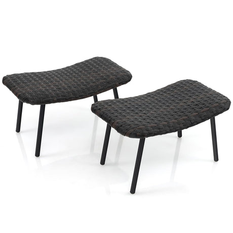 Tangkula Set of 2 Patio Ottomans, Multipurpose Rattan Ottomans w/Padded Quick Dry Foam & Heavy-Duty Metal Legs, Outdoor Wicker Footrest Extra Seating for Poolside, Backyard All Weather Resistant Tangkula