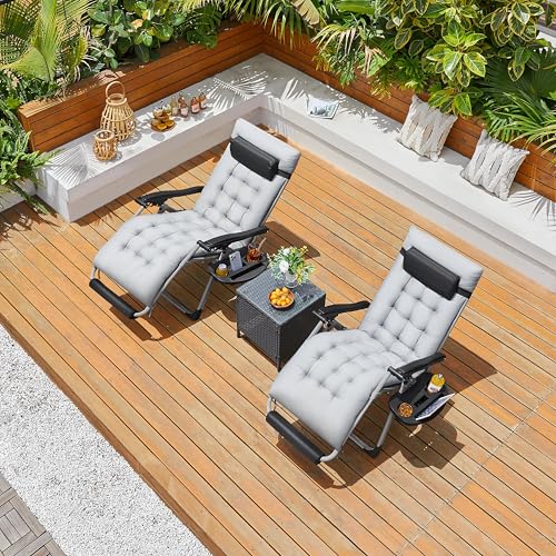 Yaheetech Zero Gravity Chair, Folding Reclining Lounge Recliner with Removable Pad & Headrest & Side Cup Holder Tray for Indoor and Outdoor Gray/1 Yaheetech