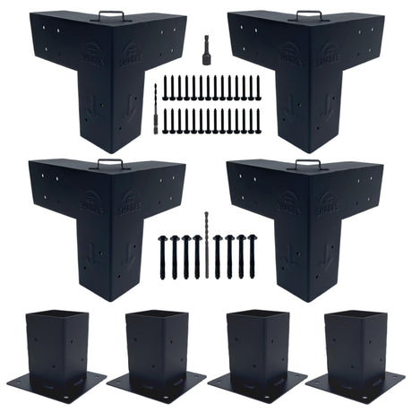 EZ Shades - DIY Pergola DIY Kit for 4x4 Lumber, (4) Black Steel Corners and (4) Post Base,Powder Coated Pergola Hardware with Accessories. (EZFSG2) EZ Shades