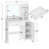 Quimoo Makeup Vanity Desk with Mirror and Lights, Vanity Desk with Large Drawer & Shelves & Cabinet, 3 Color Modes & Adjustable Brightness, Dressing Table Set for Bedroom,White Quimoo