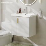phiestina Pre-Assembled 20 Inch White Floating Small Bathroom Vanity, Wall Mounted Cabinet with Sink, Left Side Storage, Soft-Close Door, Modern Space-Saving Design, No Faucet, BV04-20-WHITE-PLUS phiestina
