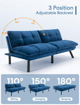 Miscoos Velvet Convertible Futon Sofa Bed, 71" Comfy Loveseat Sleeper Sofa with Adjustable Backrest Armrest, Strengthen Wood, Thick Padded Cushion, Small 2 Seater Futon Couch for Living Room, Bedroom Miscoos