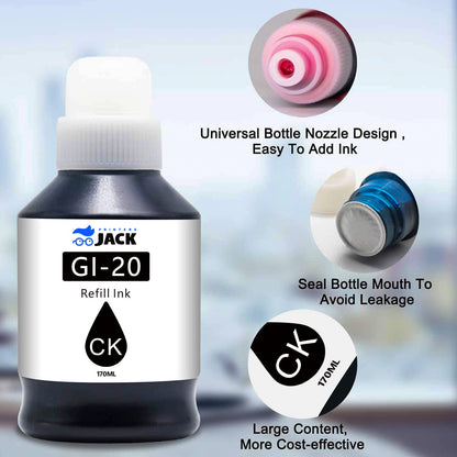 Printers Jack Compatible Canon GI-20 GI20 Refill Ink Bottles Kit for Canon PIXMA G5020 G6020 G7020 MegaTank Printers