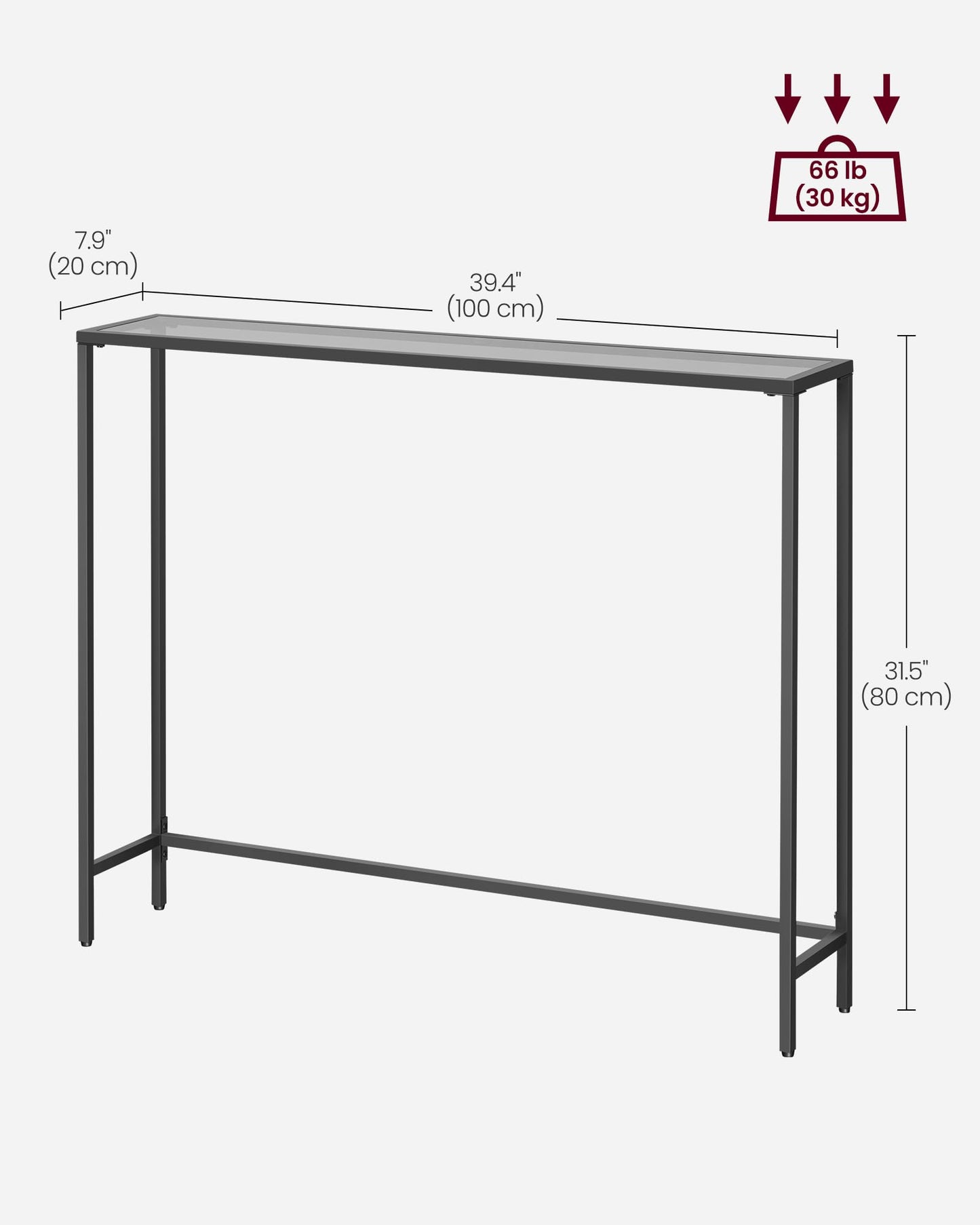 VASAGLE Entryway Table, Console Table, Tempered Glass Tabletop, Modern Sofa Table, Easy Assembly, with Adjustable Feet, for Living Room, Entryway, Ink Black and Slate Gray ULGT132B01