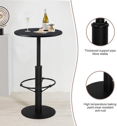 Diwhy Industrial Pub Table 23.6" Iron Round Desktop 37.4" Height Cast Iron Bar Table Black Diwhy