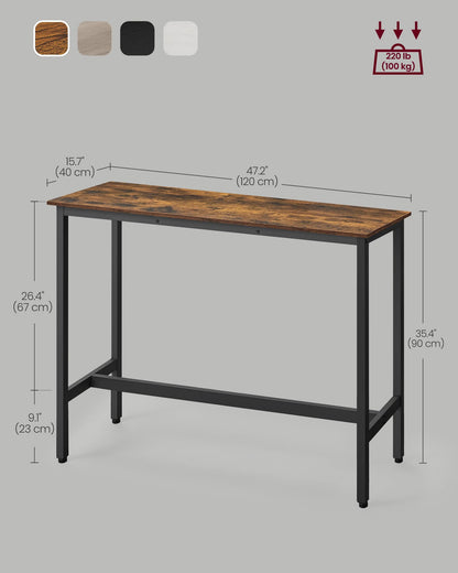 VASAGLE Narrow Rustic Brown Bar Table with Sturdy Metal Frame – High Pub Table for Small Spaces