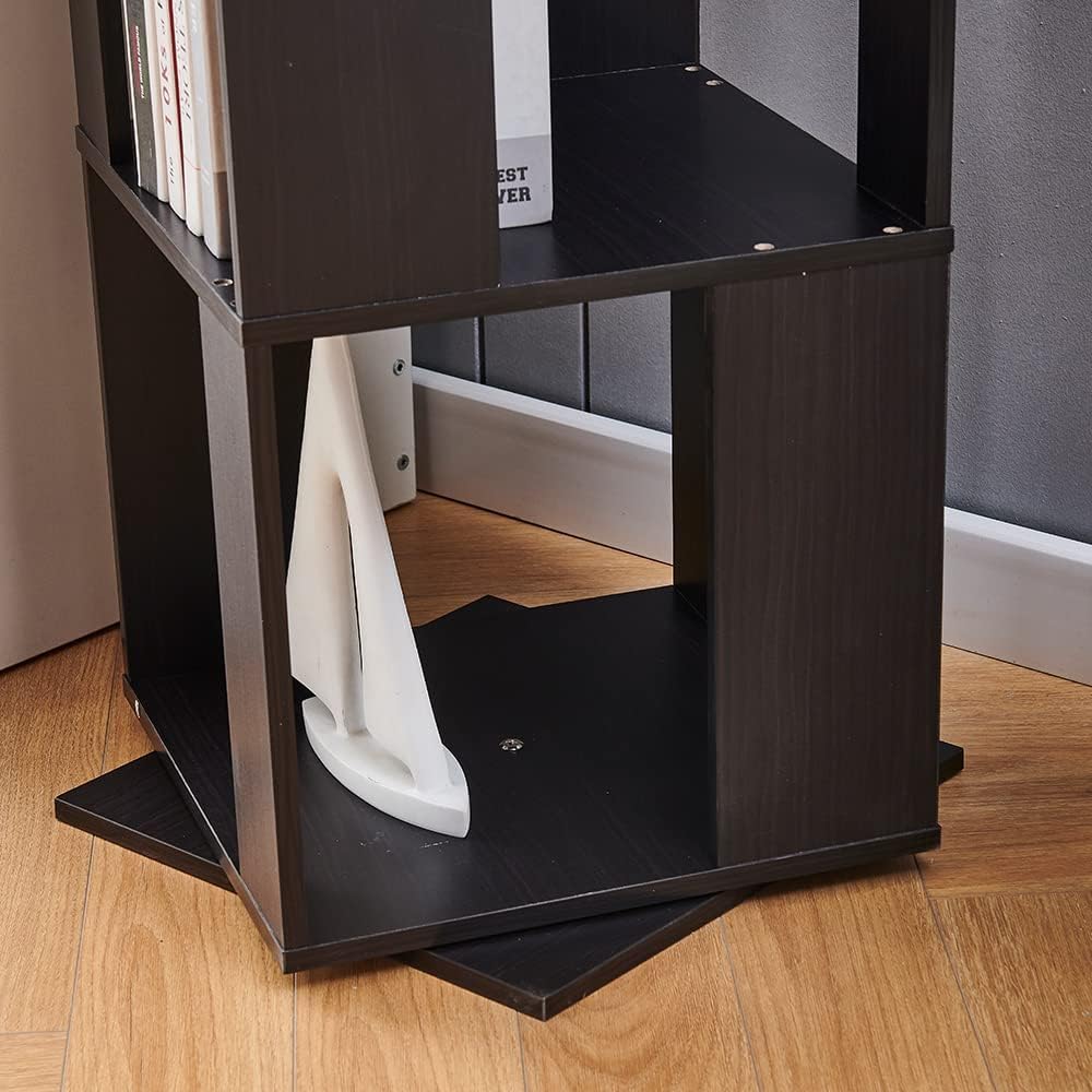 360° Rotating 6-Tier Corner Bookshelf by RVEE - Stylish Black Wooden Bookcase for Home Office and Living Room - WoodArtSupply