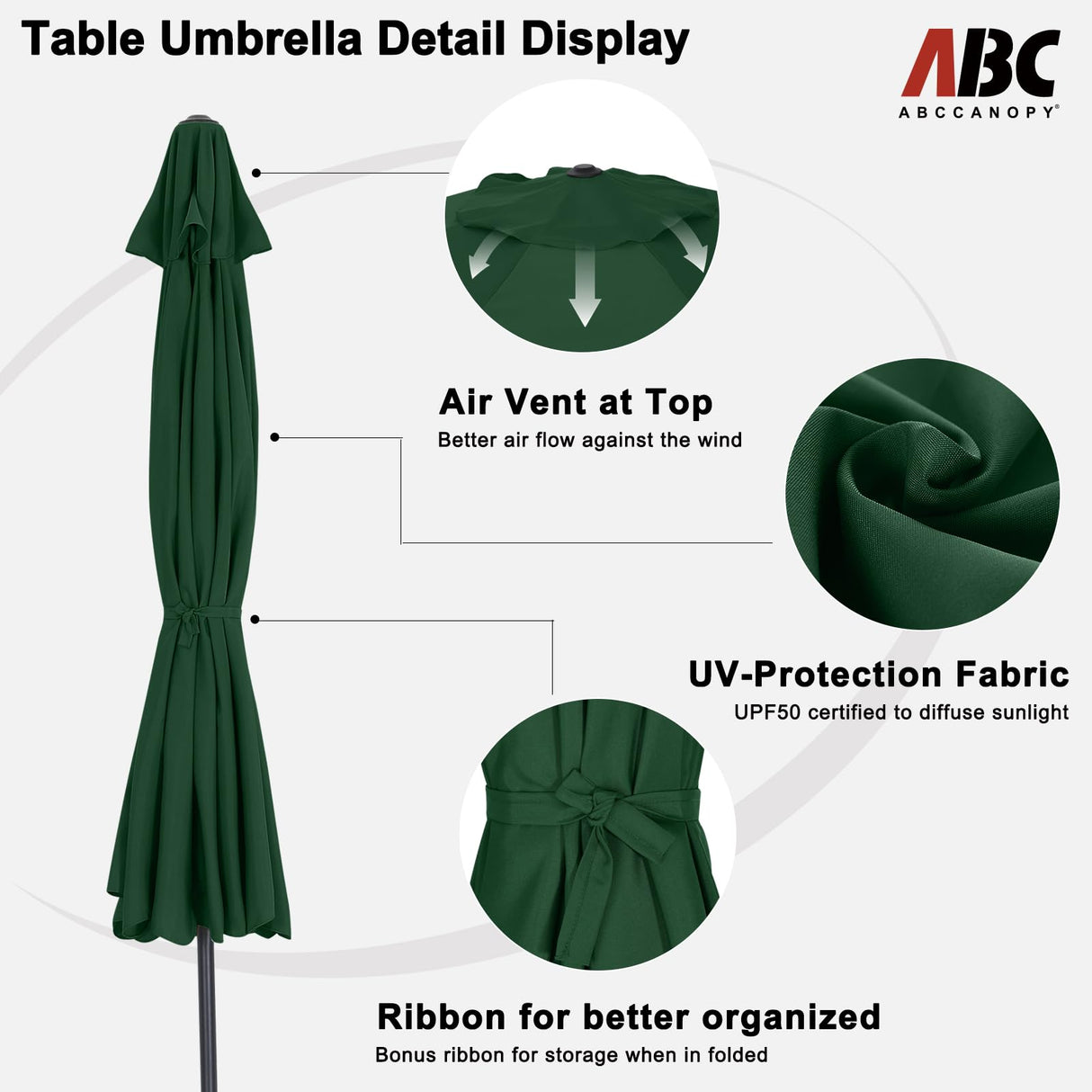 ABCCANOPY Patio Umbrella 10ft, Outdoor Table Umbrella with Push Button Tilt and Crank, 8 Ribs Umbrella for Patio Pool Garden Deck (Green) ABCCANOPY