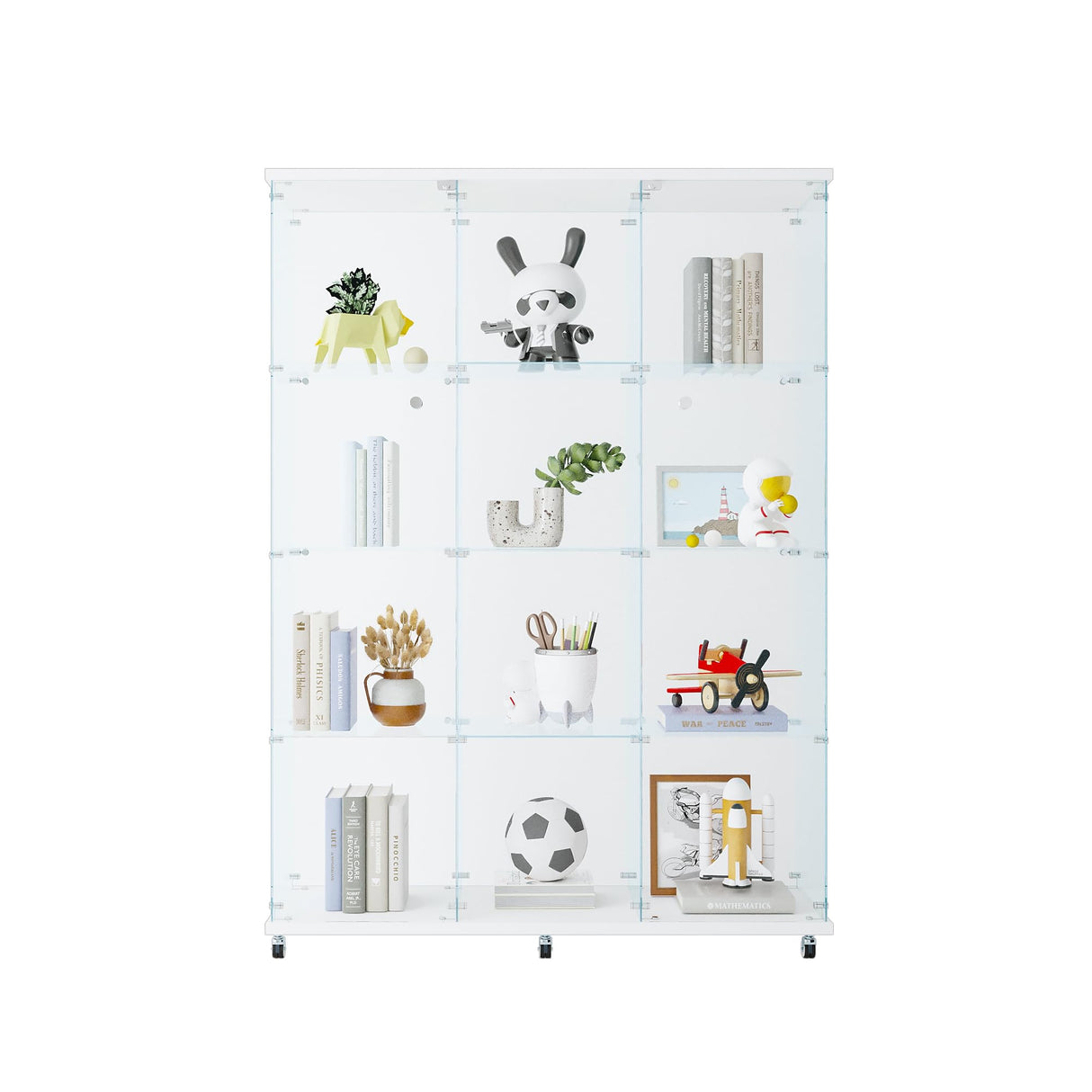 SUPPNEED Glass Display case,Glass Display Cabinet with 4 Shelves Extra Large, Glass Curio Cabinet,Glass Cabinet for Living Room, Bedroom, Office, Bookshelf with Glass Doors, Quick Installation SUPPNEED