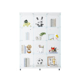 Henf Modern Glass Display Cabinet with 4 Shelves & Wheels, Extra Large Double Doors Curio Cabinets with Lock, Floor Standing Display Case for Living Room, 47.71" W x 14.37" D x 66.53" H, White Henf