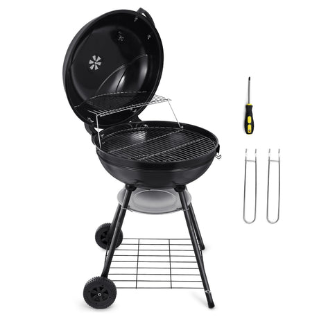 HaSteeL 22 Inch Charcoal Grill, 2 Layer Grilling Racks Heavy Duty Kettle Outdoor BBQ Grill, Large 355 Square Inches for Camping Backyard Picnic Patio Barbecue Cooking, Round Black Enamel Lid & Bowl HaSteeL