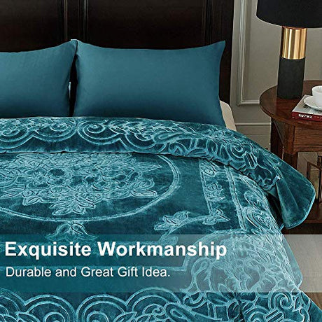 JML Korean Blanket King Size Heavy, Raschel Fleece Blanket for Winter, Soft Fluffy Thick Warm Home Decor, 85 x 95 Inches, 9 Lbs, Single Ply, Plush Cozy Luxury Embossing Bedding, Teal JML