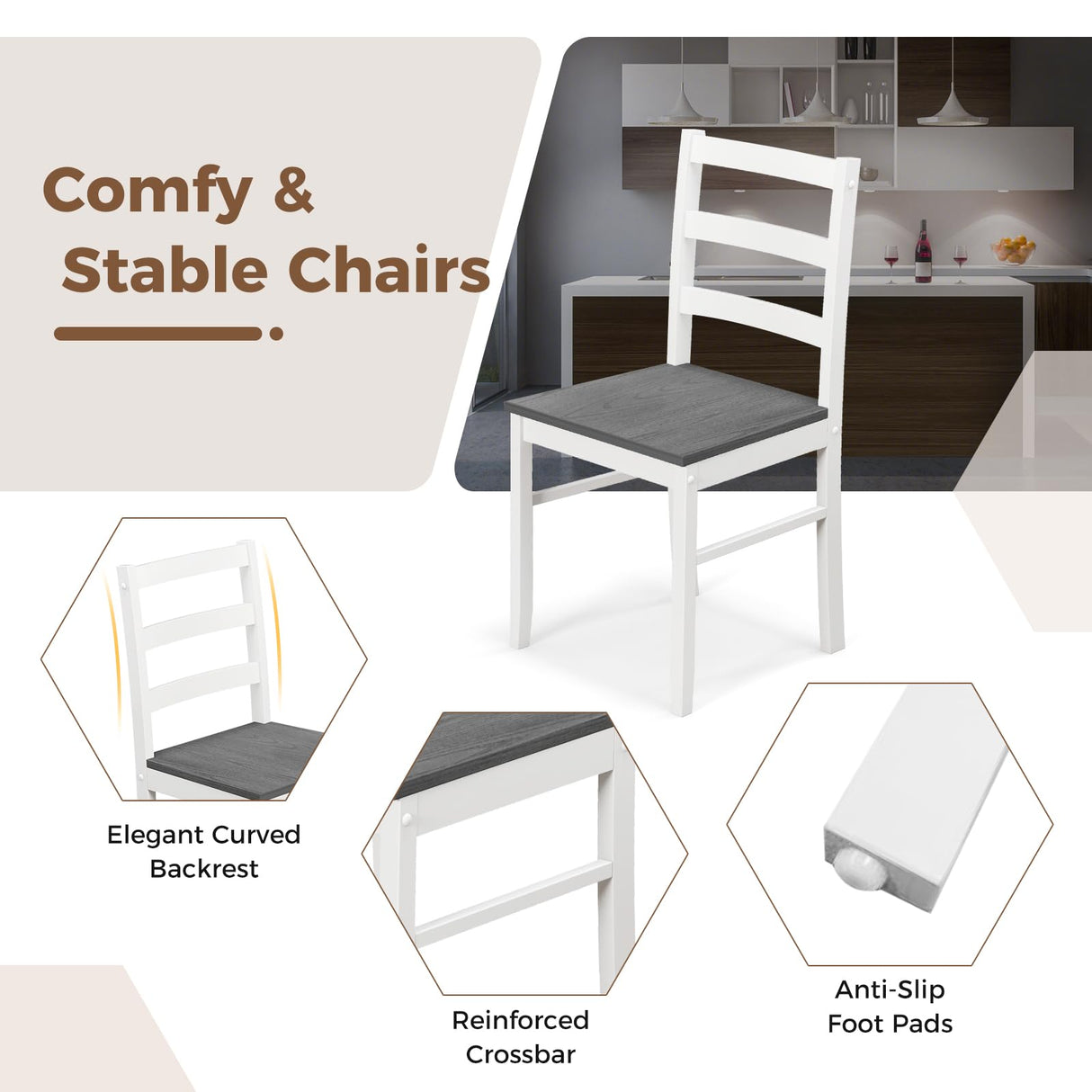 COSTWAY Dining Table Set for 4, Wood Kitchen Table Chairs Set with Rubber Wood Legs, Space-Saving Design, Modern 5-Piece Dinette Set for Small Place, Kitchen, Dining Room, Restaurant (Grey) COSTWAY