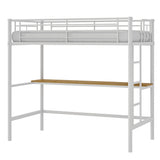 VECELO Metal Loft Bed Twin Size with Desk, Heavy Duty Bedframe with Removable Ladder and Safety Guardrail, Space-Saving, Noise Free, No Box Spring Needed, Off White VECELO