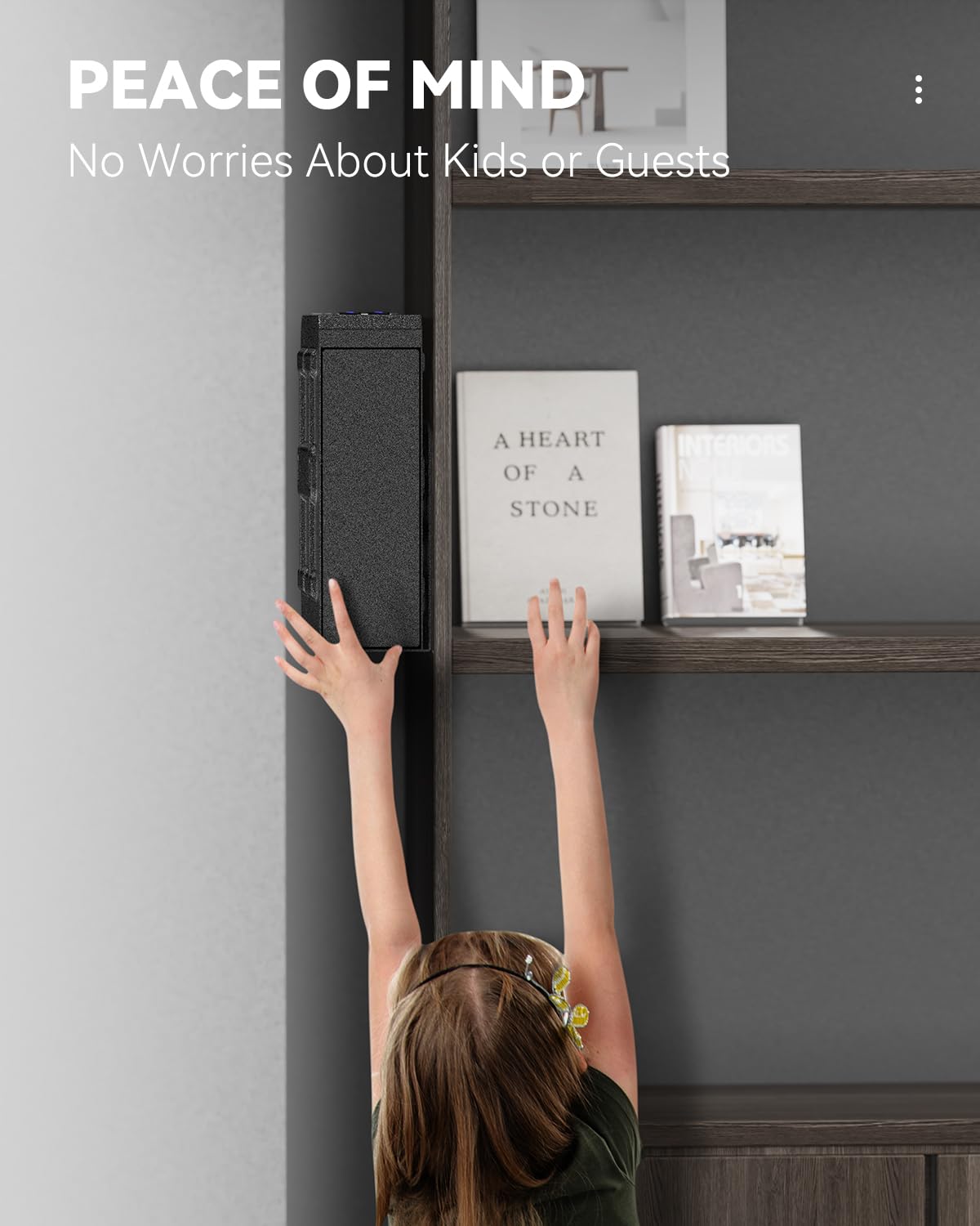 HOLEWOR Gun Safe, Slider Biometric Pistol Safe Fingerprint Handgun Safe, Mounted Single Gun Safe for Handgun with 3 Ways Quick Access Bedside Gun Safe for Nightstand, Bed, Desk, Wall, Dresser HOLEWOR