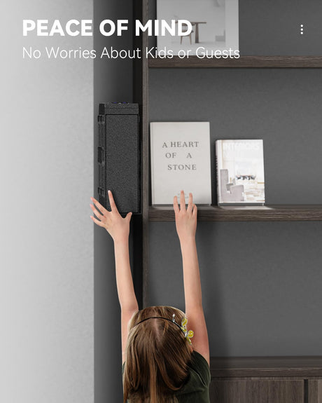 HOLEWOR Gun Safe, Slider Biometric Pistol Safe Fingerprint Handgun Safe, Mounted Single Gun Safe for Handgun with 3 Ways Quick Access Bedside Gun Safe for Nightstand, Bed, Desk, Wall, Dresser HOLEWOR