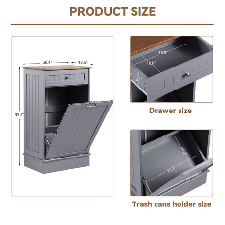 LOUVIXA Tilt Out Trash Bin Cabinet Dog Proof Trash Can Holder Kitchen Island Without Garbage Bin or Tilt Out Laundry Hamper (Gray) LOUVIXA