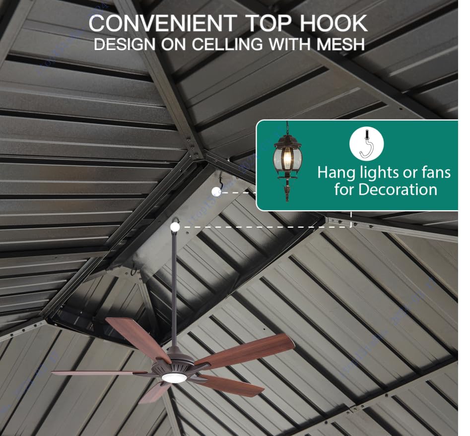 GAOMON 10x12ft Gazebo, Hardtop Double Roof Canopy with Netting and Curtains, Outdoor Gazebo Galvanized Iron Aluminum Frame Garden Tent for Patio, Backyard, Deck, Lawns (Gray) GAOMON