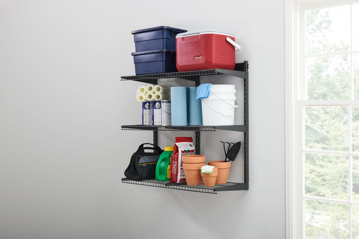 Rubbermaid Fasttrack Rail Storage 36"x12" 3-Shelf Kit, 350 lbs. Per Shelf, for Home/Garage/Shed/Workshop Organization Rubbermaid